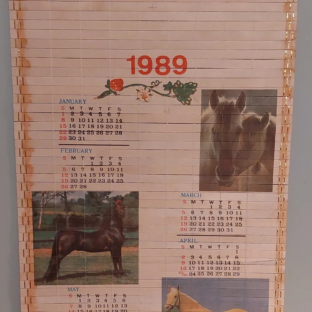 Vintage 1988/89 Bamboo Wall Calendar with Horse Images